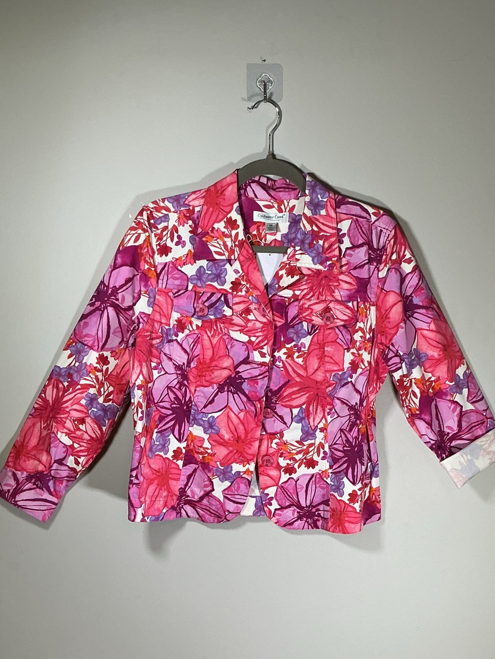 Coldwater Creek Pink & Purple Floral Blazer Size Petite Med